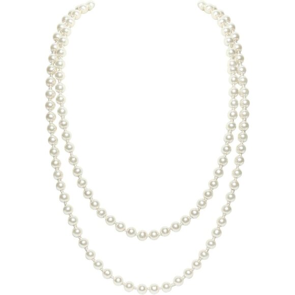 Jewelry - Women Deco Fashion Faux Pearls Flapper Beads Cluster Long Pearl Necklace 59 inch